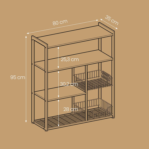 Rootz Kitchen Shelf - Standing Shelf - Bakery Shelf - Sturdy Organization - 35 x 80 x 93.5 cm