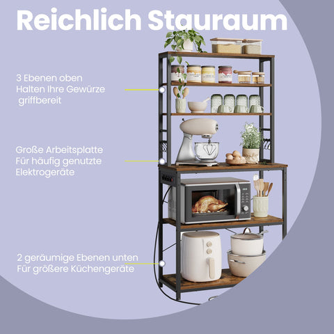 Rootz Kitchen Shelf with Sockets - Stand Shelf - Microwave Shelf - Wall Mount Stability - 40cm x 80cm x 167cm