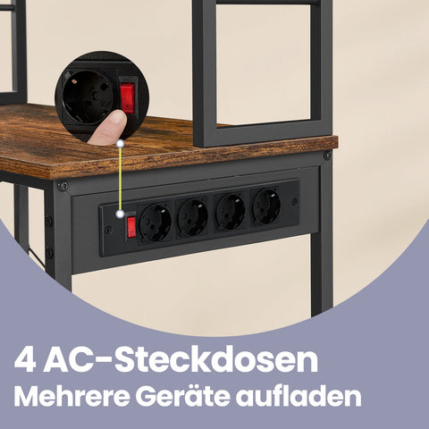 Rootz Kitchen Shelf with Sockets - Stand Shelf - Microwave Shelf - Wall Mount Stability - 40cm x 80cm x 167cm