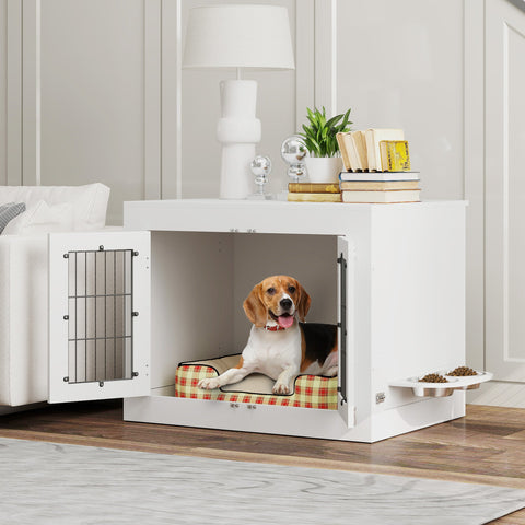 Rootz Dog Cage - Pet Kennel - Indoor Crate - Rotatable Bowls - Side Table - 80cm x 60cm x 63cm