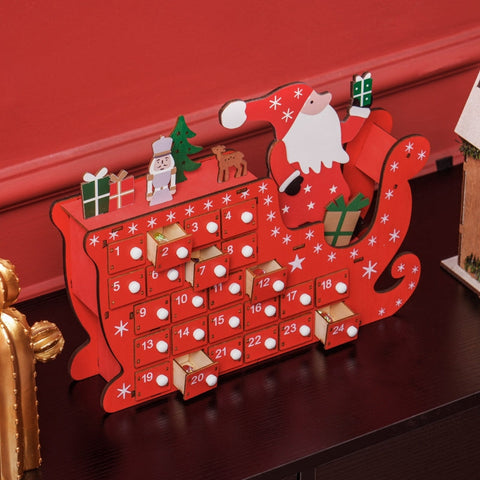 Rootz Santa Sleigh Advent Calendar - Christmas Countdown - Desk or Mantel Decor - 24 Compartments - Reusable - Red - 22.5cm x 8cm x 36cm