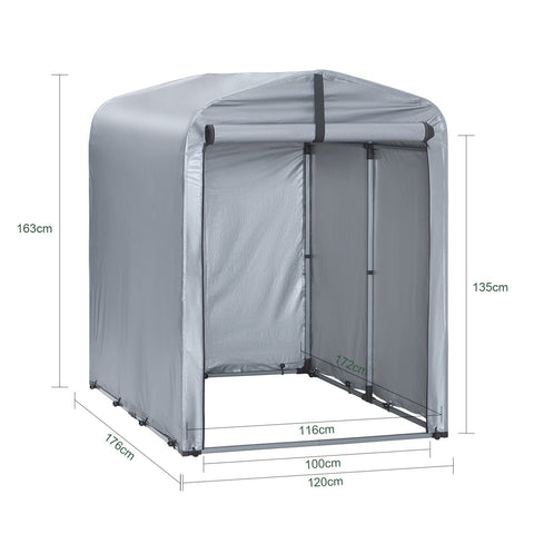 Rootz Outdoor Storage Shelter - Weatherproof Canopy - Iron & PE Garage - Spacious & Ventilated - 120x163x176cm