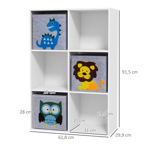 Rootz Storage Shelf for Children - Kids Organizer - Toy Cabinet - MDF with Tilt Protection - 61.8cm x 29.9cm x 29.5cm - White