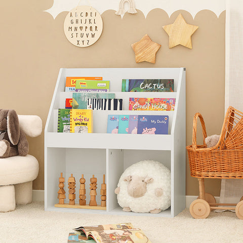 Rootz Children's Bookshelf - Magazine Rack - Storage Shelf - Ideal for Toddlers - 3 Storage Compartments - Easy Assembly - 73cm x 80cm x 30cm