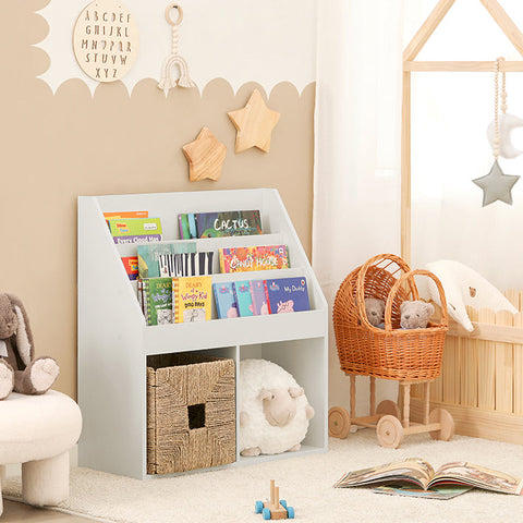 Rootz Children's Bookshelf - Magazine Rack - Storage Shelf - Ideal for Toddlers - 3 Storage Compartments - Easy Assembly - 73cm x 80cm x 30cm