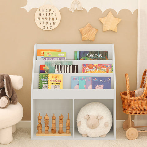 Rootz Children's Bookshelf - Magazine Rack - Storage Shelf - Ideal for Toddlers - 3 Storage Compartments - Easy Assembly - 73cm x 80cm x 30cm