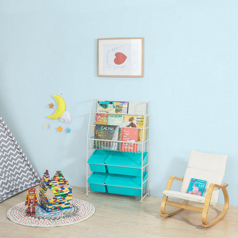Rootz Children's Bookshelf with Toy Storage - Organizer Shelf - Kids Bookcase - Durable Metal & PP Plastic - Reinforced Stable Feet - 61cm x 102cm x 25cm
