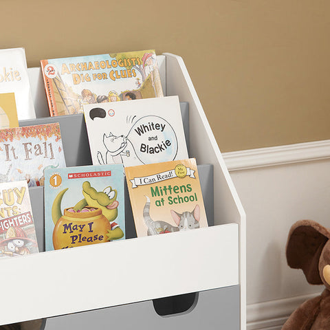 Rootz Children's Bookshelf with Toy Chest - Storage Organizer - Bookcase - MDF Material - Easy Access for Toddlers - With Wheels - 62.5cm x 70cm x 30cm