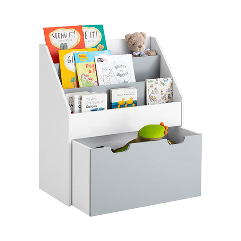 Rootz Children's Bookshelf with Toy Chest - Storage Organizer - Bookcase - MDF Material - Easy Access for Toddlers - With Wheels - 62.5cm x 70cm x 30cm