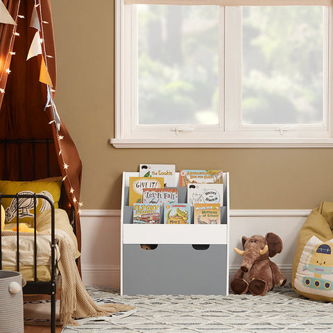 Rootz Children's Bookshelf with Toy Chest - Storage Organizer - Bookcase - MDF Material - Easy Access for Toddlers - With Wheels - 62.5cm x 70cm x 30cm