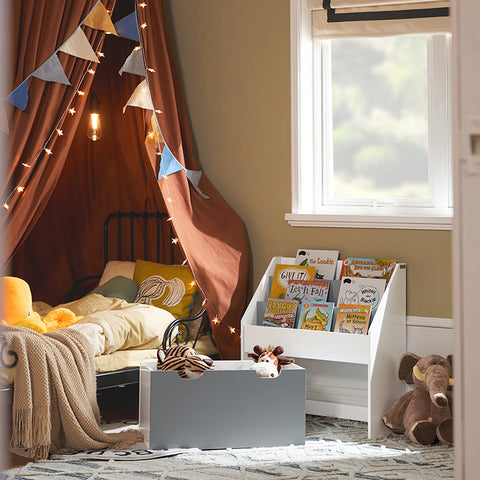 Rootz Children's Bookshelf with Toy Chest - Storage Organizer - Bookcase - MDF Material - Easy Access for Toddlers - With Wheels - 62.5cm x 70cm x 30cm