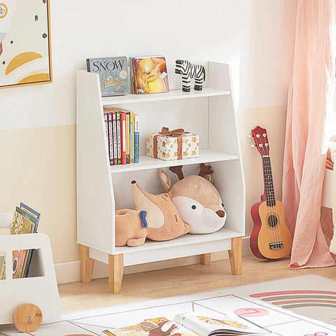 Rootz Children's Bookshelf - Toy Storage Rack - Kids Organizer - White MDF & Pine - Safety Anti-Tip - Sturdy Construction - 60cm x 80cm x 25cm