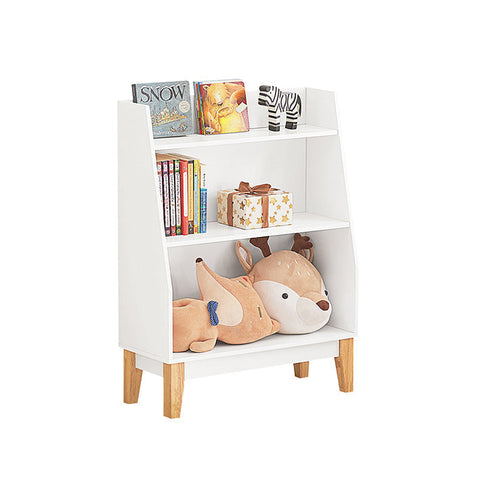 Rootz Children's Bookshelf - Toy Storage Rack - Kids Organizer - White MDF & Pine - Safety Anti-Tip - Sturdy Construction - 60cm x 80cm x 25cm
