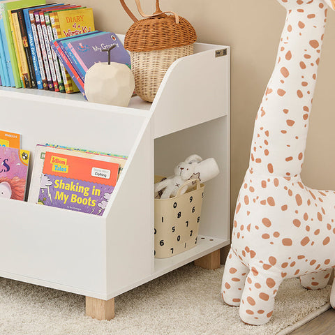 Rootz Children's Storage Shelf - Toy Organizer - Bookcase for Kids - Sturdy Pine Legs - Dual Compartments - Ideal for Books and Toys - 60cm x 53cm x 48cm