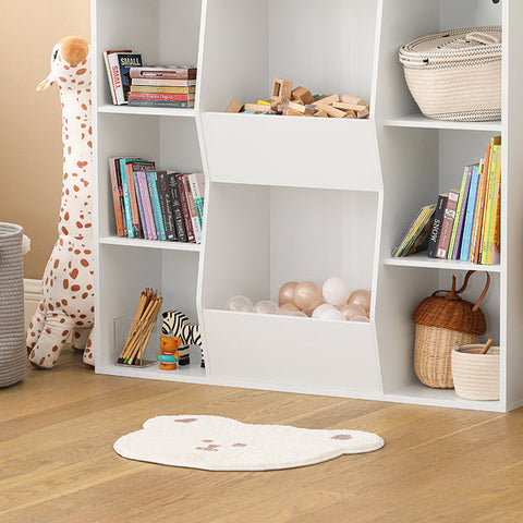 Rootz Children's Bookshelf - Toy Chest - Storage Rack - Safe Rounded Corners - Wall Tilt Lock - Versatile Use - White - 106cm x 104cm x 30cm