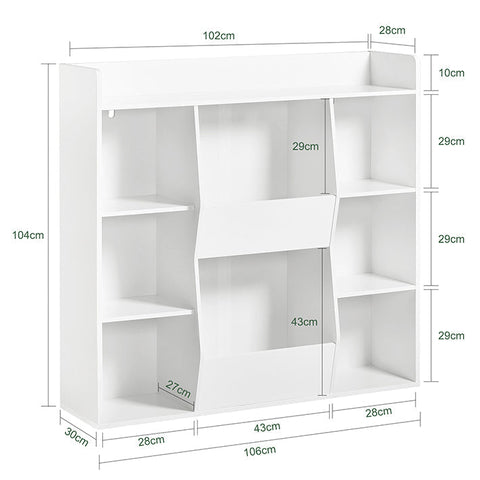 Rootz Children's Bookshelf - Toy Chest - Storage Rack - Safe Rounded Corners - Wall Tilt Lock - Versatile Use - White - 106cm x 104cm x 30cm
