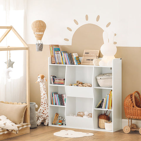 Rootz Children's Bookshelf - Toy Chest - Storage Rack - Safe Rounded Corners - Wall Tilt Lock - Versatile Use - White - 106cm x 104cm x 30cm