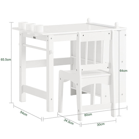 Rootz Children's Table and Chair Set - Study Desk - Activity Table - Durable MDF and Pine Construction - Storage Shelves - Paper Roll Holder - High Backrest - Dimensions: Table 80x65.5x54cm, Chair 30x64x34.5cm