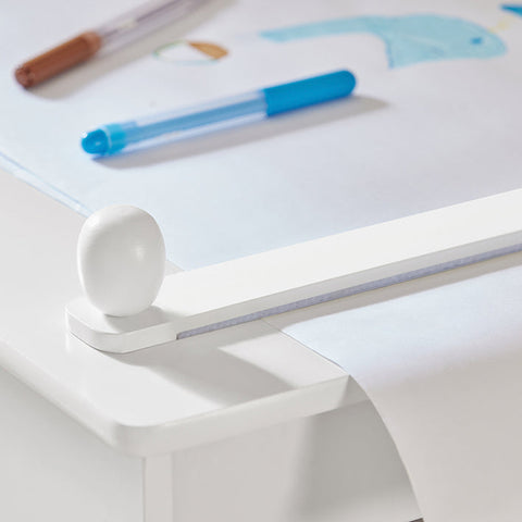 Rootz Children's Table and Chair Set - Study Desk - Activity Table - Durable MDF and Pine Construction - Storage Shelves - Paper Roll Holder - High Backrest - Dimensions: Table 80x65.5x54cm, Chair 30x64x34.5cm