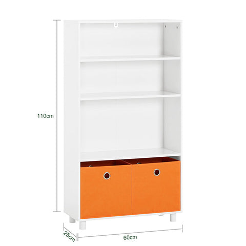 Rootz Children's Bookshelf with Storage Boxes - Toy Organizer - Kids Bookcase - MDF and Bamboo Construction - Tilt Lock Safety Feature - Easy Assembly - 60cm x 110cm x 25cm