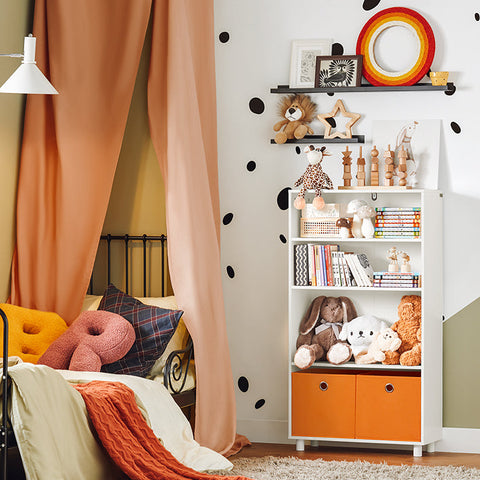 Rootz Children's Bookshelf with Storage Boxes - Toy Organizer - Kids Bookcase - MDF and Bamboo Construction - Tilt Lock Safety Feature - Easy Assembly - 60cm x 110cm x 25cm