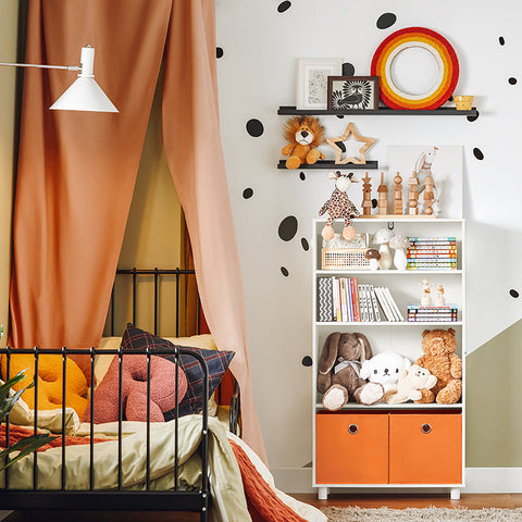 Rootz Children's Bookshelf with Storage Boxes - Toy Organizer - Kids Bookcase - MDF and Bamboo Construction - Tilt Lock Safety Feature - Easy Assembly - 60cm x 110cm x 25cm