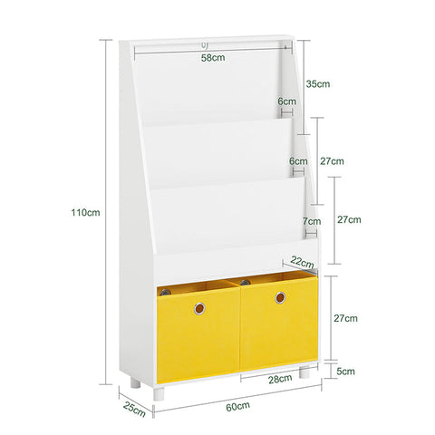 Rootz Children's Bookshelf with Storage Boxes - Toy Organizer - Bookcase - MDF and Bamboo - Wall Secure - Easy Assembly - 60cm x 110cm x 25cm