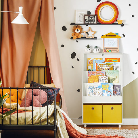 Rootz Children's Bookshelf with Storage Boxes - Toy Organizer - Bookcase - MDF and Bamboo - Wall Secure - Easy Assembly - 60cm x 110cm x 25cm