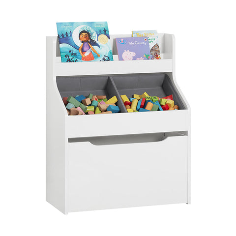 Rootz Children's Bookshelf with Toy Chest - Storage Organizer - Kids Bookcase - MDF and Fabric Construction - Easy Assembly - 63cm x 80cm x 32cm