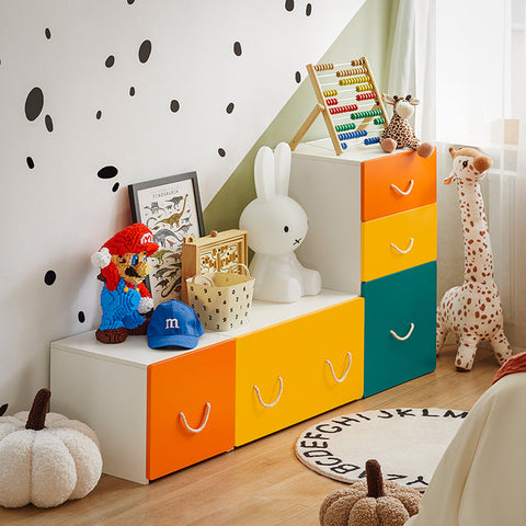 Rootz Mobile Toy Chest with Drawers - Toy Box with Lid - Storage Box for Children - Anti-Tip Safety - Bright Colors - Movable with Pulleys - 45cm x 80cm x 40cm