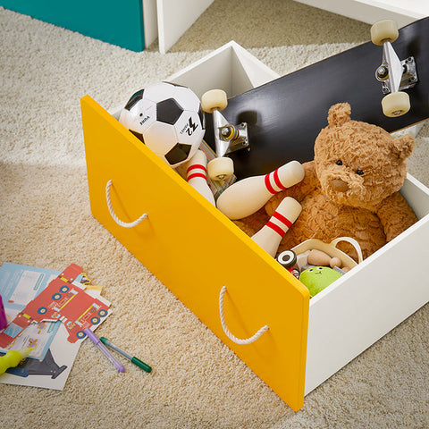 Rootz Toy Chest with Wheels - Toy Box with Lid - Children's Storage Box - MDF Construction - Mobile & Versatile - Supports up to 93kg - 70cm x 35cm x 40cm - Yellow White