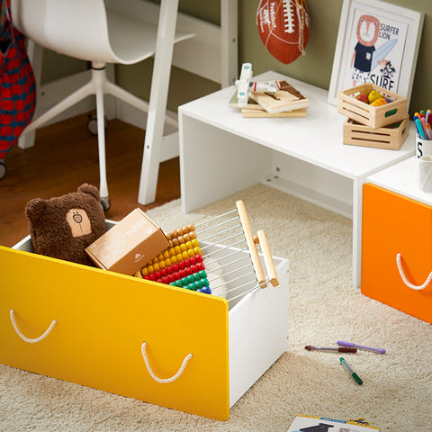 Rootz Toy Chest with Wheels - Toy Box with Lid - Children's Storage Box - MDF Construction - Mobile & Versatile - Supports up to 93kg - 70cm x 35cm x 40cm - Yellow White