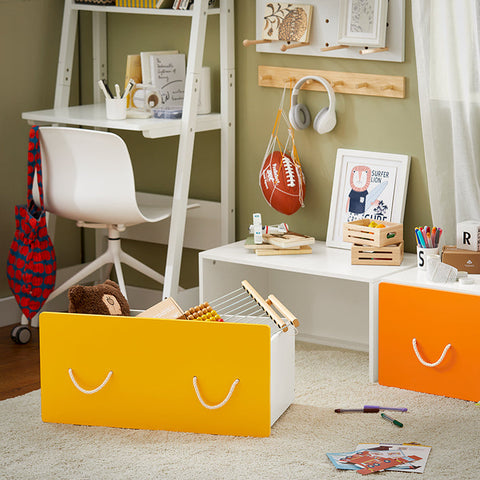 Rootz Toy Chest with Wheels - Toy Box with Lid - Children's Storage Box - MDF Construction - Mobile & Versatile - Supports up to 93kg - 70cm x 35cm x 40cm - Yellow White