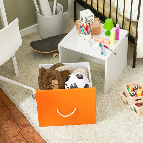 Rootz Toy Chest with Wheels - Toy Box with Lid - Storage Box for Children - Movable & Sturdy - Orange White - 40cm x 35cm x 40cm