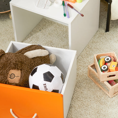 Rootz Toy Chest with Wheels - Toy Box with Lid - Storage Box for Children - Movable & Sturdy - Orange White - 40cm x 35cm x 40cm