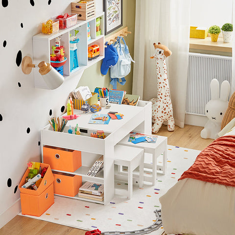 Rootz Children's Activity Table Set with 2 Chairs - Play Table - Gaming Table - Includes Storage Bins - Dual-Use Tabletop - Space-Saving Design - Durable Build - 87cm x 50cm x 50cm