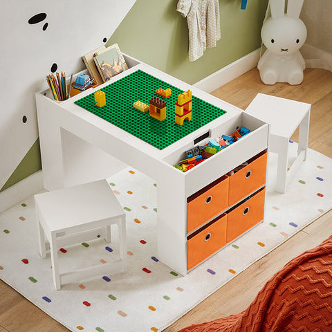 Rootz Children's Activity Table Set with 2 Chairs - Play Table - Gaming Table - Includes Storage Bins - Dual-Use Tabletop - Space-Saving Design - Durable Build - 87cm x 50cm x 50cm