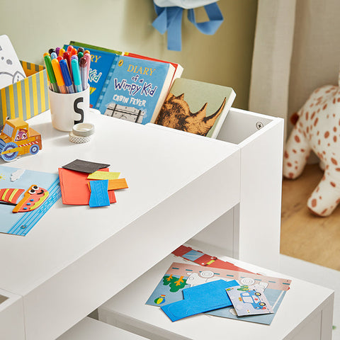 Rootz Children's Activity Table Set with 2 Chairs - Play Table - Gaming Table - Includes Storage Bins - Dual-Use Tabletop - Space-Saving Design - Durable Build - 87cm x 50cm x 50cm