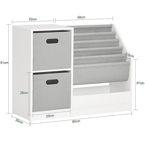 Rootz Children's Bookshelf - Toy Storage Organizer - Kids Bookcase - Durable PB(E1) Material - 5 Compartments - Label-Friendly Fabric Bins - 80cm x 61cm x 30cm