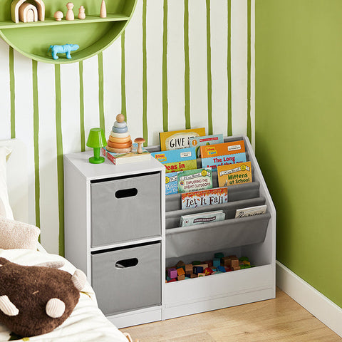 Rootz Children's Bookshelf - Toy Storage Organizer - Kids Bookcase - Durable PB(E1) Material - 5 Compartments - Label-Friendly Fabric Bins - 80cm x 61cm x 30cm