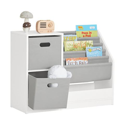 Rootz Children's Bookshelf - Toy Storage Organizer - Kids Bookcase - Durable PB(E1) Material - 5 Compartments - Label-Friendly Fabric Bins - 80cm x 61cm x 30cm