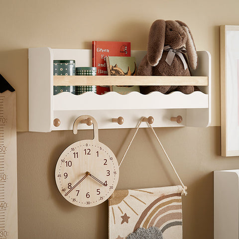 Rootz Children's Wall Coat Rack with Storage - Bookshelf - Wall Shelf - Space-Saving Design - Scratch Protection - Easy Assembly - 79cm x 36cm x 8cm