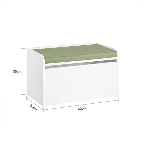 Rootz Toy Chest with Seat Cushion - Bench - Storage Box for Children - Movable with Wheels - Load Capacity 100kg - Green White - 60cm x 35cm x 34cm