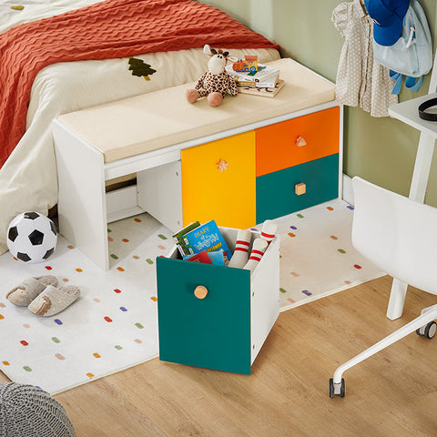 Rootz Toy Chest with Seat Cushion - Children's Bench - Storage Box with Wheels - MDF Construction - Easy Mobility - Versatile Storage - 100cm x 46cm x 37cm