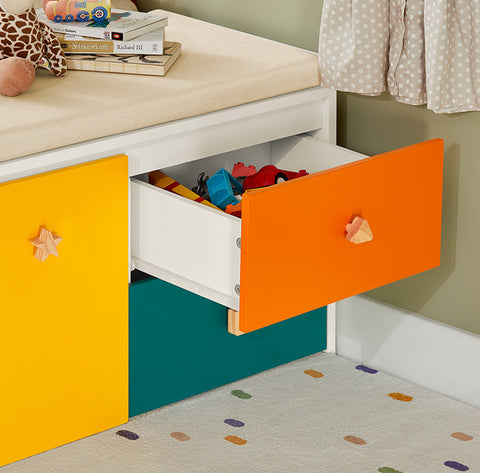 Rootz Toy Chest with Seat Cushion - Children's Bench - Storage Box with Wheels - MDF Construction - Easy Mobility - Versatile Storage - 100cm x 46cm x 37cm