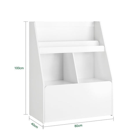 Rootz Mobiele kinderboekenplank met speelgoedkist - Opbergrek - Kinderorganizer - MDF-constructie - Veiligheidsmuurbevestiging - Eenvoudige montage - 76 cm x 100 cm x 40 cm