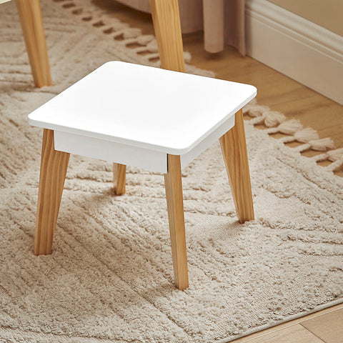 Rootz Kids Activity Table Set with 2 Stools - Study Desk - Craft Table - Space-Saving Design - Durable MDF & Pine Construction - Includes Paper Roll Holder - 80cm x 50cm x 48cm