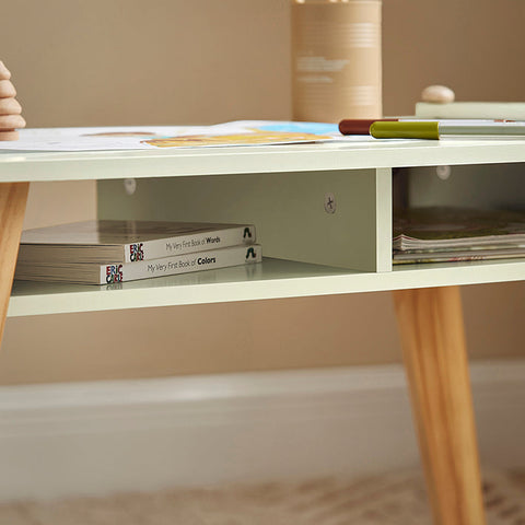 Rootz Kids Activity Table Set with 2 Stools - Study Desk - Craft Table - Space-Saving Design - Durable MDF & Pine Construction - Includes Paper Roll Holder - 80cm x 50cm x 48cm