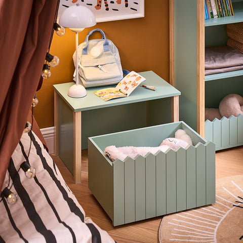 Rootz Kids Storage Ottoman - Toy Chest - Organizer Box - Hidden Storage & Wheels - MDF & Rubber Wood - 60x34x41cm