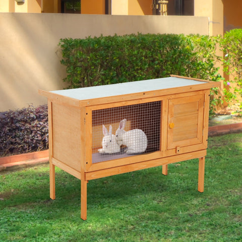 Rootz Small Animal Hutch - Rabbit Shelter - Pet Enclosure - Durable & Weatherproof - Easy to Clean - Secure & Safe - 90cm x 45cm x 65cm - Fir Wood & Metal